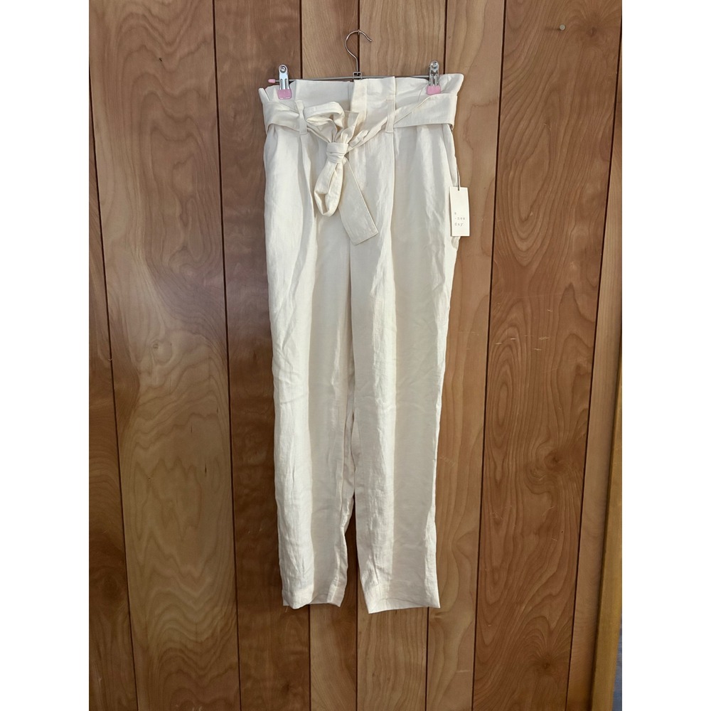 A New Day Cream‎ Paperbag Waist Tie Belt Straight Leg Pants XS NWT